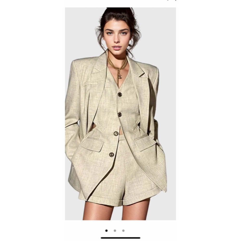 Women's Beige Blazer and Shorts Set
